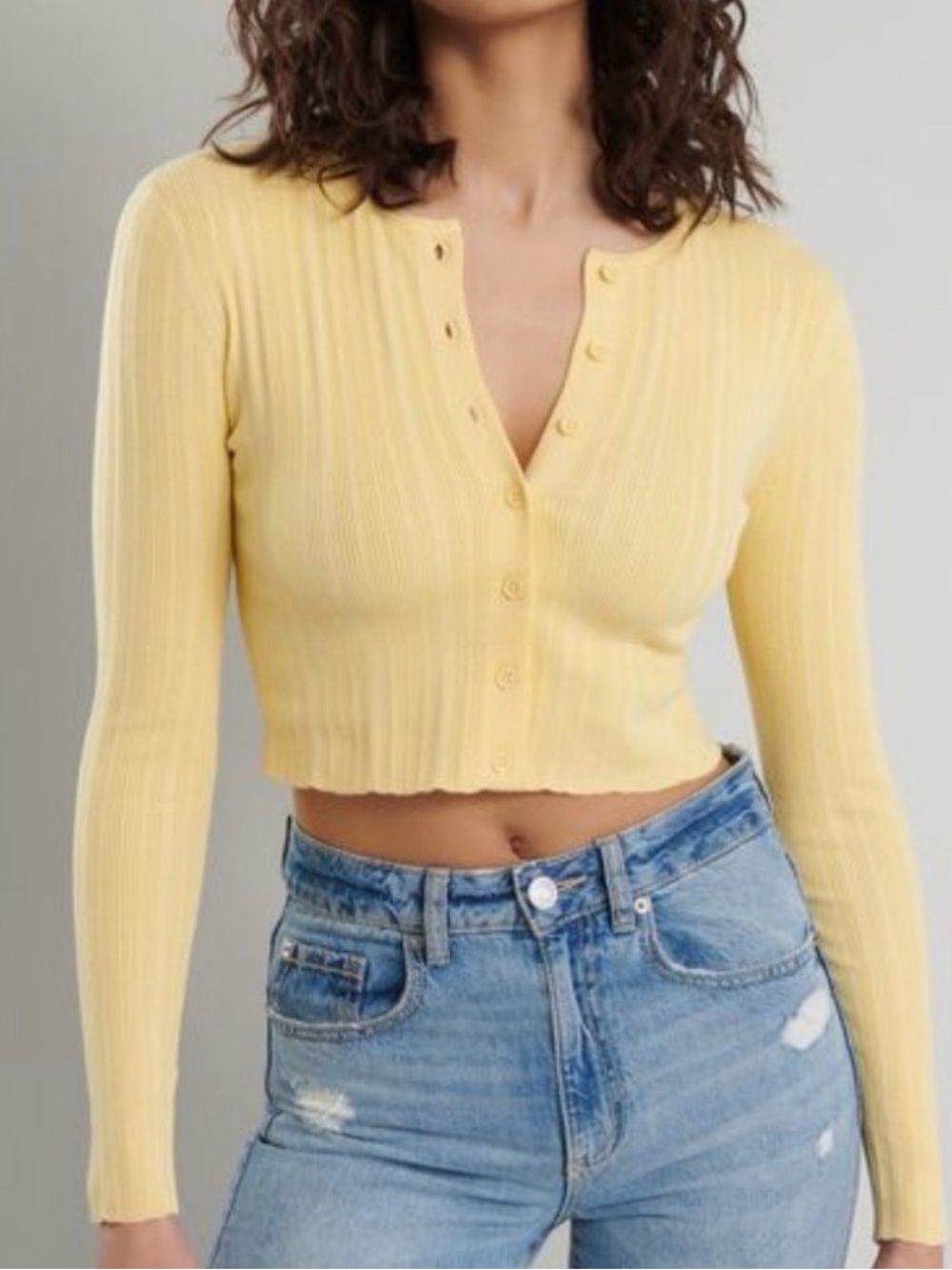 Garage Yellow Ribbed Cropped Button-Front Cardigan - Picture 3 of 3